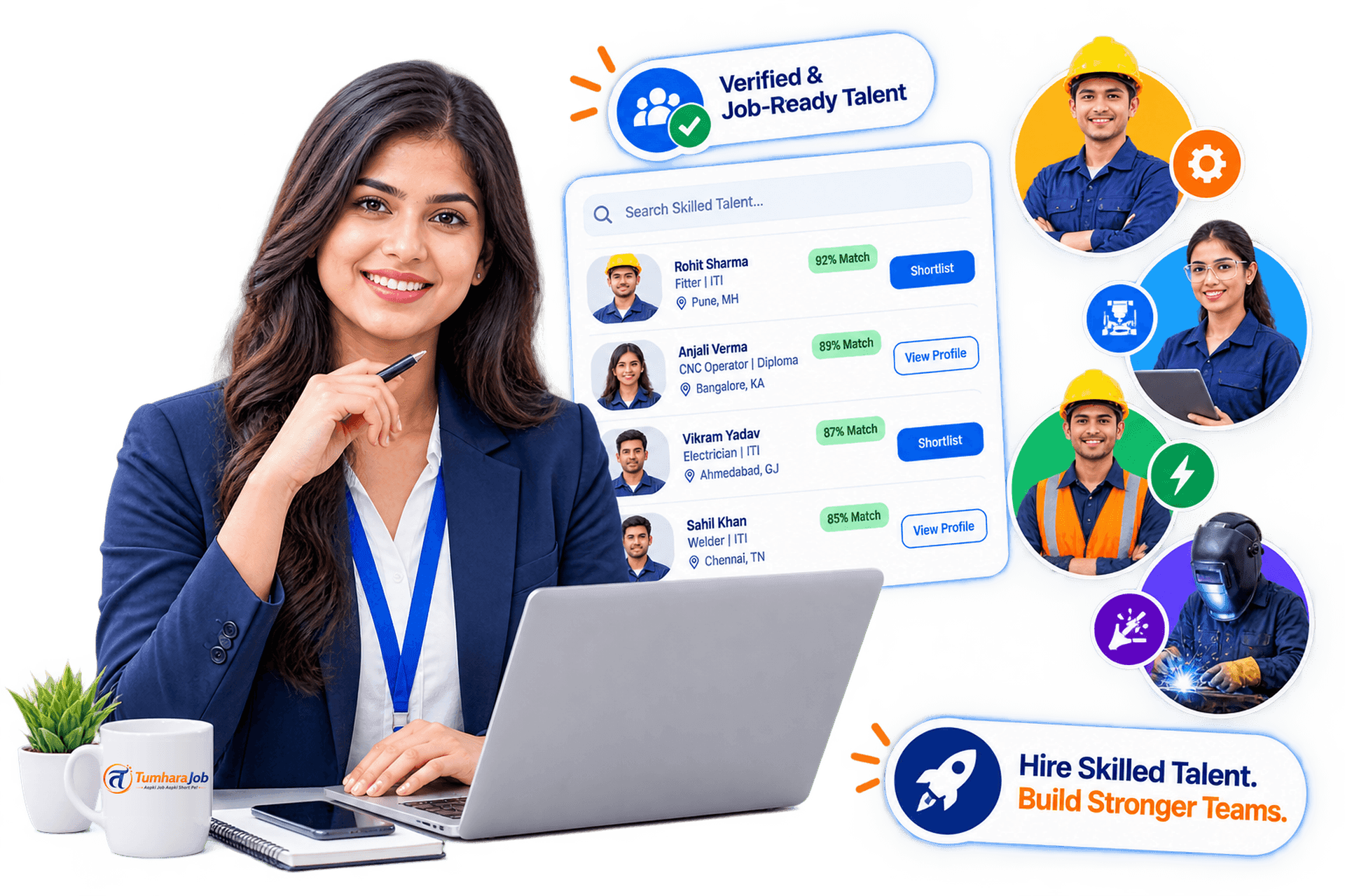 Recruiter searching verified ITI and Diploma talent โ fitters, CNC operators, electricians and welders