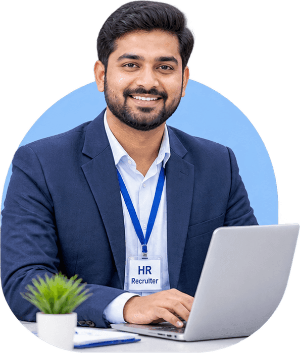 HR recruiter working on a laptop at an office desk